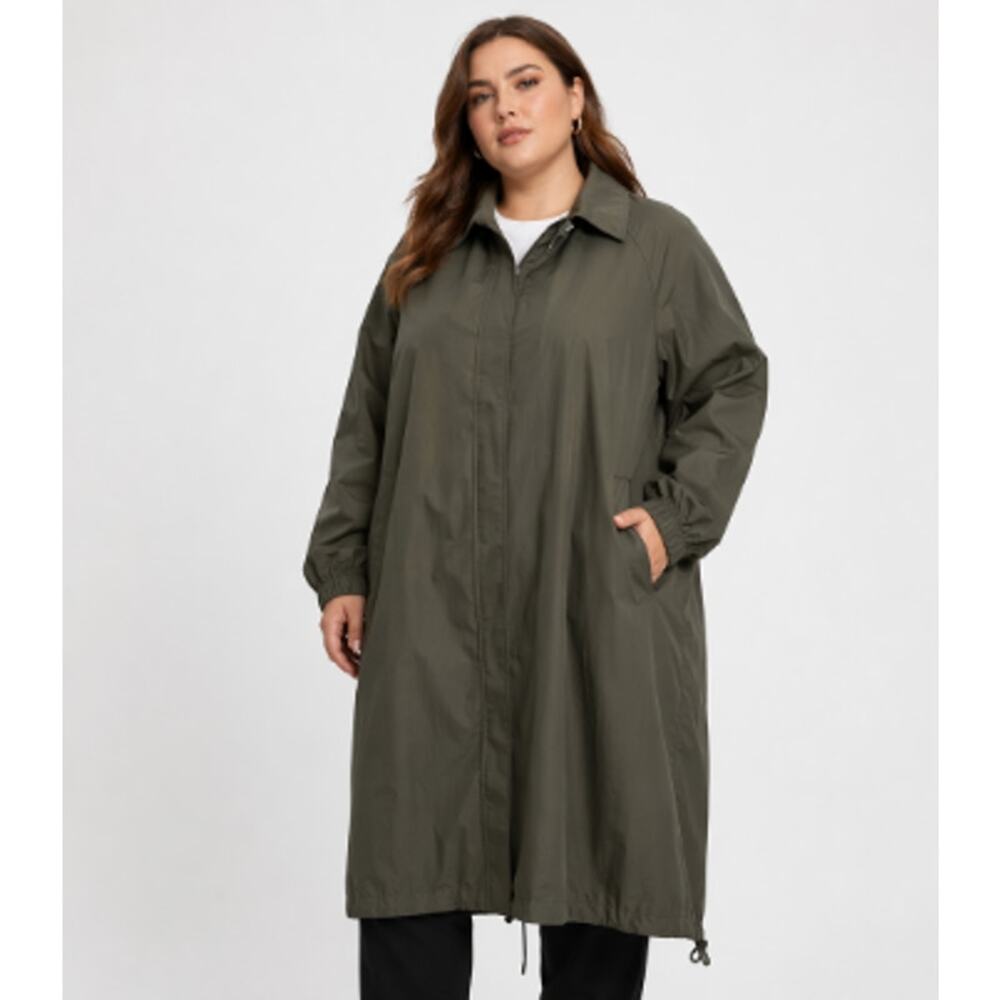 RUIJINGXIN Olive Green Trench Coat Women L Oversized Parka Long Jacket Vintage